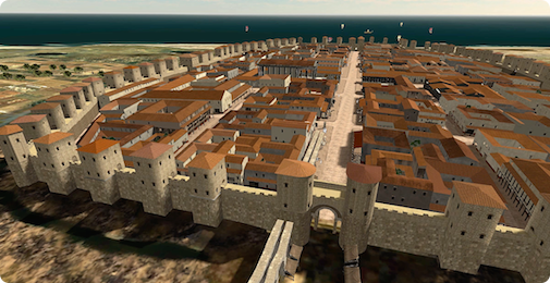 MURALLA ROMANA, VISIGODA Y ALTOMEDIEVAL (BARCELONA, ESPAÑA) | Recreación del recinto del siglo III dC en 3D | (© FOTO: PLA BARCINO-SERVEI D’ARQUEOLOGIA DE BARCELONA)