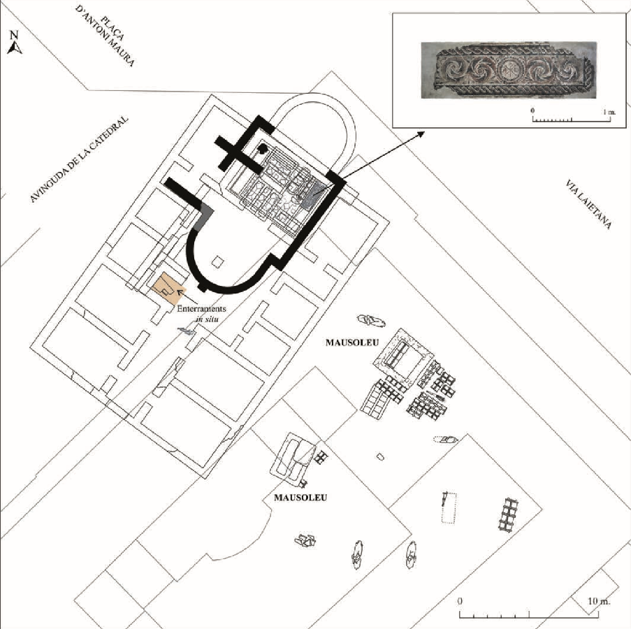 SANTA MARTA PLAZA ANTONI MAURA (BARCELONA, ESPAÑA) | Planta general del conjunto arqueológico paleocristiano asentado en estructuras altoimperiales | © BELTRÁN DE HEREDIA, 2013